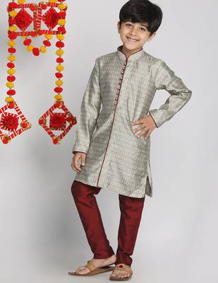 boys' beige,grey and maroon kurta pyjama set 1