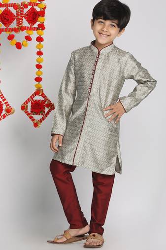 Jbn creation boys' beige,grey and maroon kurta pyjama set