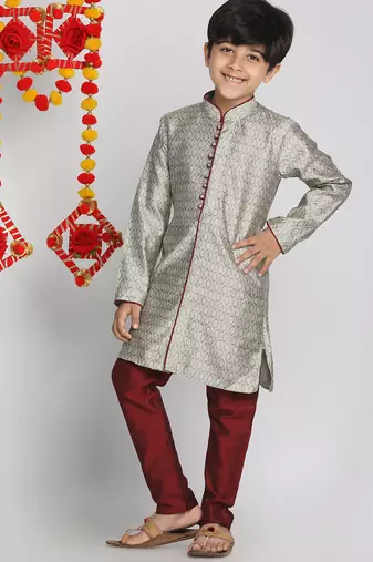 boys' beige,grey and maroon kurta pyjama set