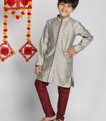 boys' beige,grey and maroon kurta pyjama set
