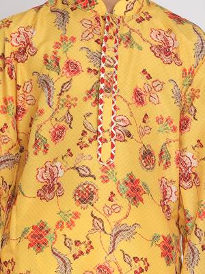boys' multicolor-base-mustard and cream kurta pyjama set 4