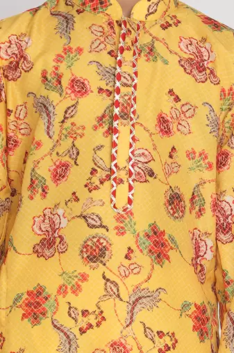 boys' multicolor-base-mustard and cream kurta pyjama set