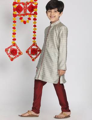 boys' beige,grey and maroon kurta pyjama set 2