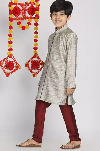 boys' beige,grey and maroon kurta pyjama set