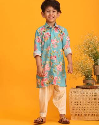 boys' multicolor base aqua kurta patiala set 1