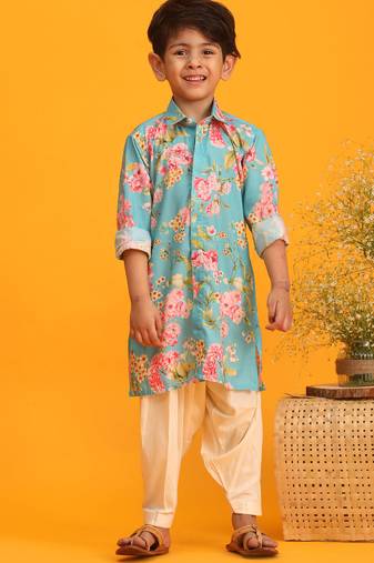 boys' multicolor base aqua kurta patiala set