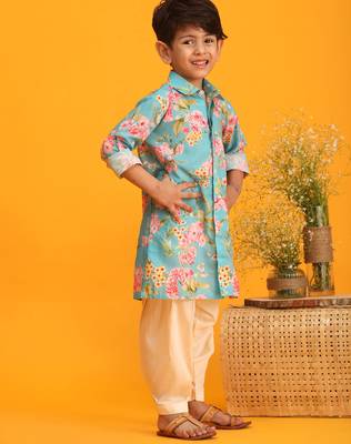 boys' multicolor base aqua kurta patiala set 2