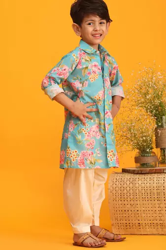 boys' multicolor base aqua kurta patiala set