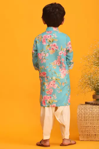 boys' multicolor base aqua kurta patiala set