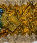 Mustered Yellow Color Embroidered Sequins Chiffon Saree