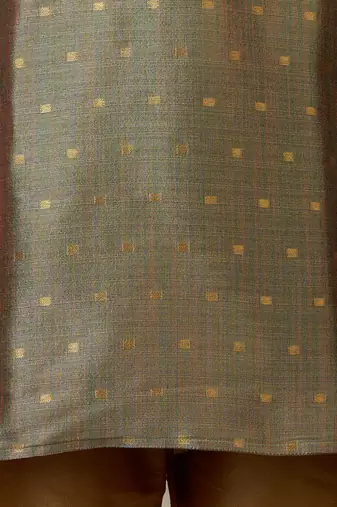 boys green jacquard silk kurta with cream pyjama - premium festive set