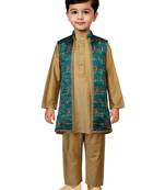 boys green jacquard silk jacket with rose gold pyjama - elegant set