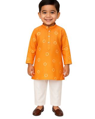 Jbn boys orange ethnic print kurta with white pyjama - diwali special set 1