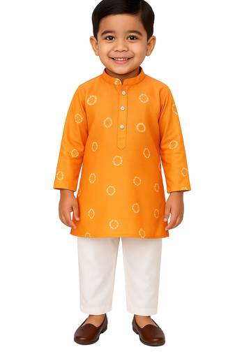 Jbn boys orange ethnic print kurta with white pyjama - diwali special set