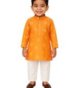 Jbn boys orange ethnic print kurta with white pyjama - diwali special set