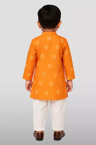 Jbn boys orange ethnic print kurta with white pyjama - diwali special set