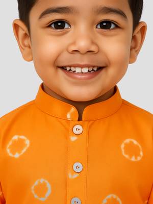 Jbn boys orange ethnic print kurta with white pyjama - diwali special set 4