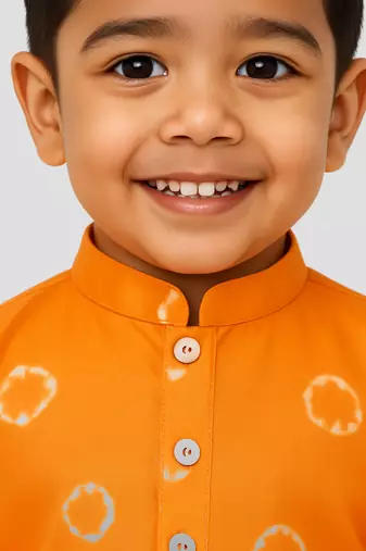 Jbn boys orange ethnic print kurta with white pyjama - diwali special set