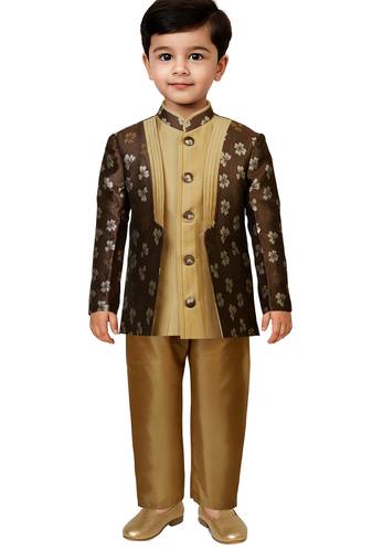 Jbn creations boys coffee indo-western kurta with rose gold pyjama - modern festive