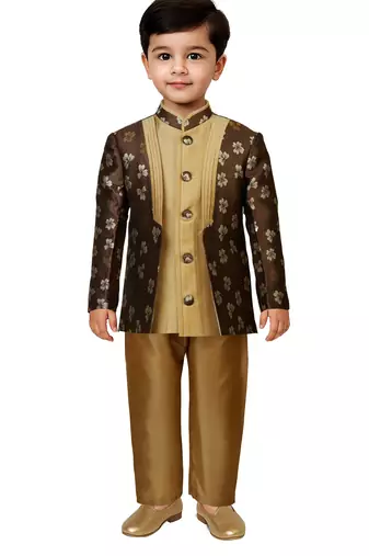 boys coffee indo-western kurta with rose gold pyjama - modern festive