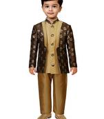 boys coffee indo-western kurta with rose gold pyjama - modern festive