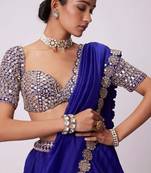 Navy Blue Color Foil Mirror Work Faux Georgette Lehenga Choli