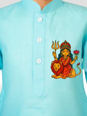 boys' aqua cotton printed kurta set with white pyjama - durga poojan special 3