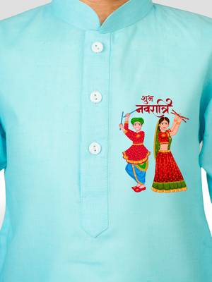 boys' aqua cotton printed kurta set with white pyjama - navratri special 3