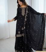 Black Georgette Embroidered Suit Set with Dupatta | Elegant Partywear Salwar Kameez