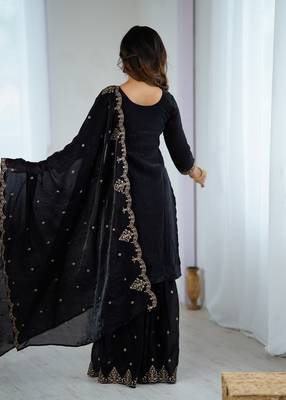 Black Georgette Embroidered Suit Set with Dupatta | Elegant Partywear Salwar Kameez 4