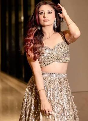 Cream Color Thread Embroidery,Dori Work With Latkan Sequins Work Karishma Silk Lehenga Choli 1