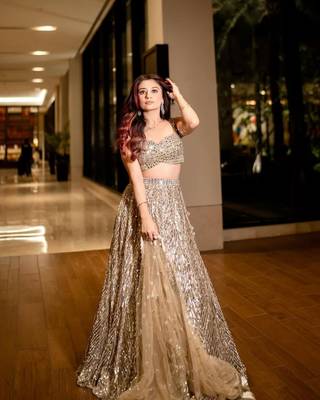 Cream Color Thread Embroidery,Dori Work With Latkan Sequins Work Karishma Silk Lehenga Choli 2