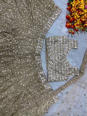 Cream Color Thread Embroidery,Dori Work With Latkan Sequins Work Karishma Silk Lehenga Choli 4