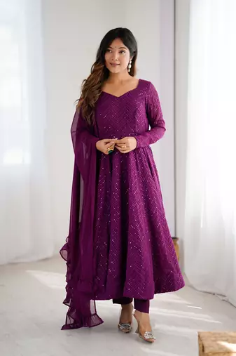 Stylish Lucknowi Embroidered Georgette Anarkali Suit