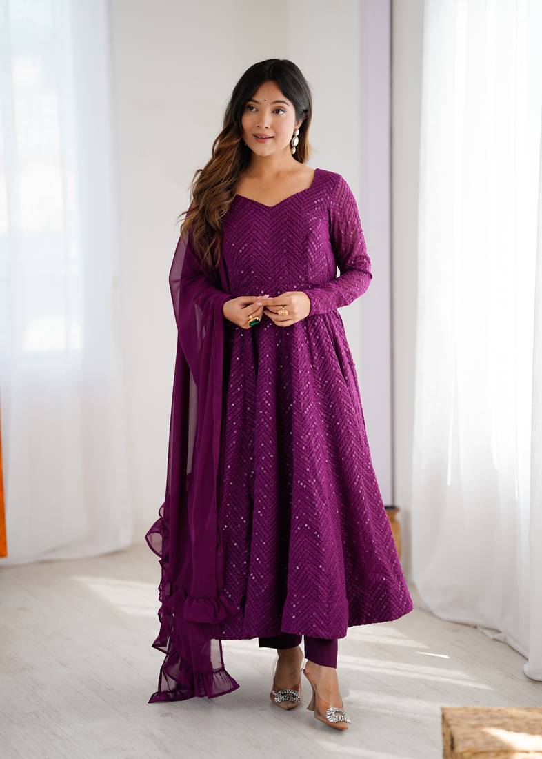 Stylish Lucknowi Embroidered Georgette Anarkali Suit