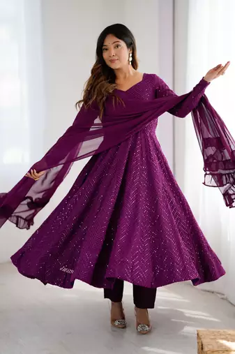Stylish Lucknowi Embroidered Georgette Anarkali Suit