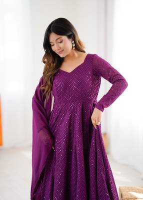 Stylish Lucknowi Embroidered Georgette Anarkali Suit 4