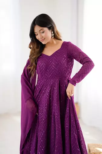 Stylish Lucknowi Embroidered Georgette Anarkali Suit