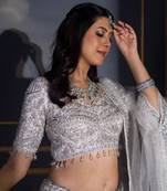 Silver Color Thread Embroidery,Dori Work With Sequins Work Faux Georgette Lehenga Choli
