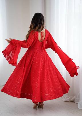 Lucknowi Embroidered Georgette Anarkali Suit | Traditional Partywear Outfit 3