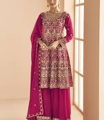 Pink georgette embroidered designer Palazzo suit