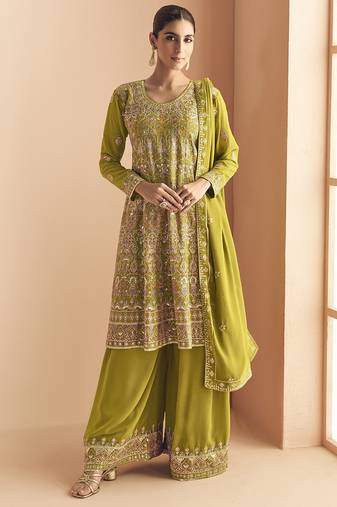 Mahendi georgette embroidered designer plazzo suit