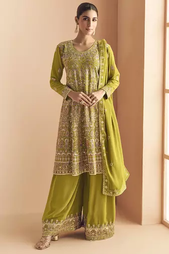 Mahendi georgette embroidered designer plazzo suit