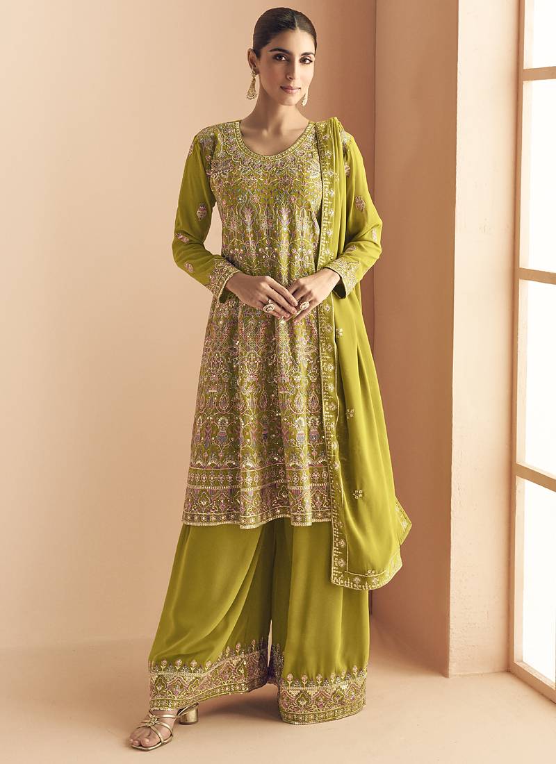 Mahendi georgette embroidered designer plazzo suit