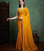 Yellowcolor fendy chiffon saree with running blouse