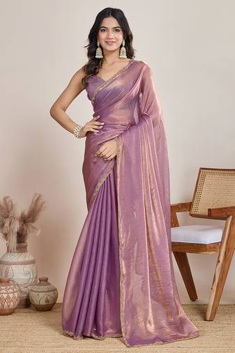 Wine color fendy chiffon saree with running blouse