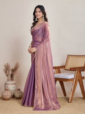 Wine color fendy chiffon saree with running blouse 2