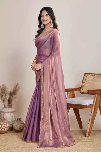 Wine color fendy chiffon saree with running blouse