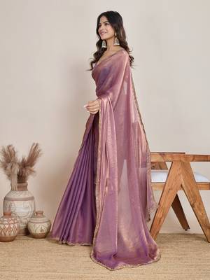 Wine color fendy chiffon saree with running blouse 3