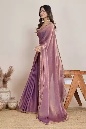 Wine color fendy chiffon saree with running blouse